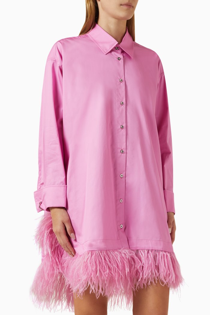 

Feather-hem Shirt Mini Dress, Pink