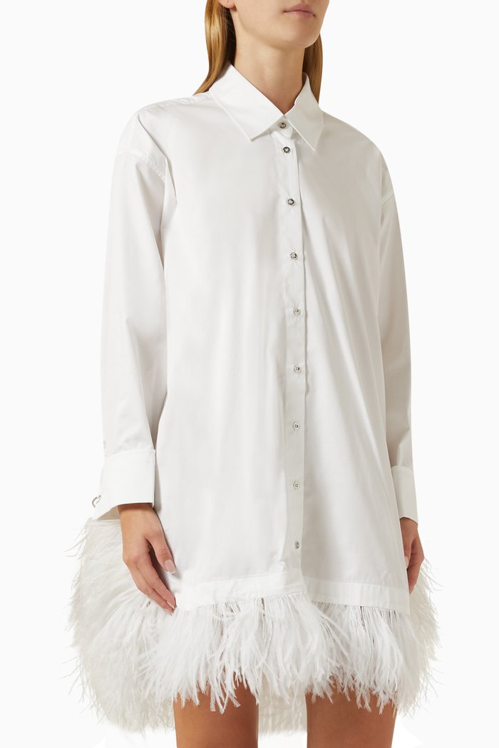 

Feather-hem Shirt Mini Dress, White