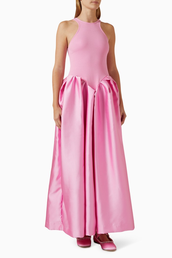 

Tank Top Maxi Dress in Knit & Satin, Pink