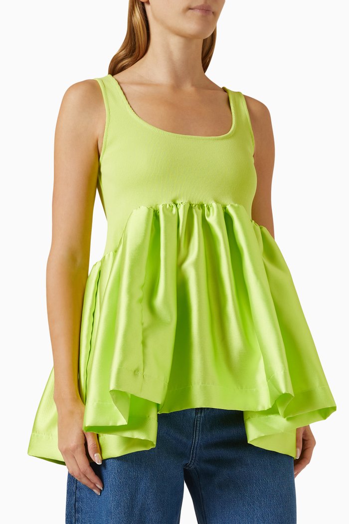 

Peplum Top in Ribbed-knit & Satin, Green