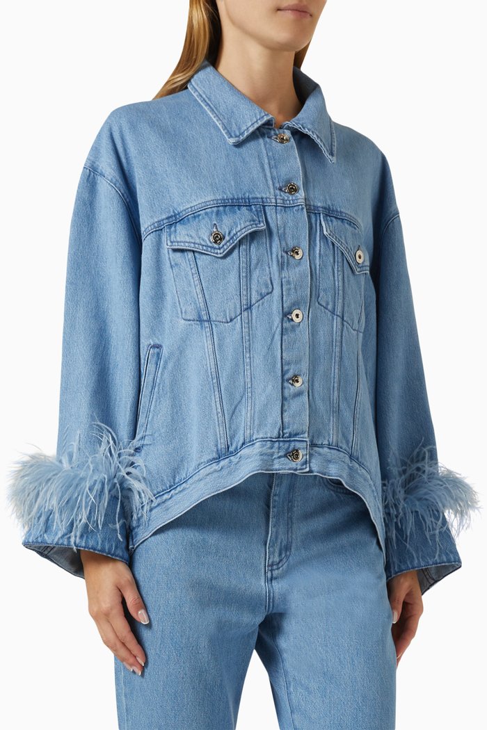 

Feather-cuff Jacket in Denim, Blue