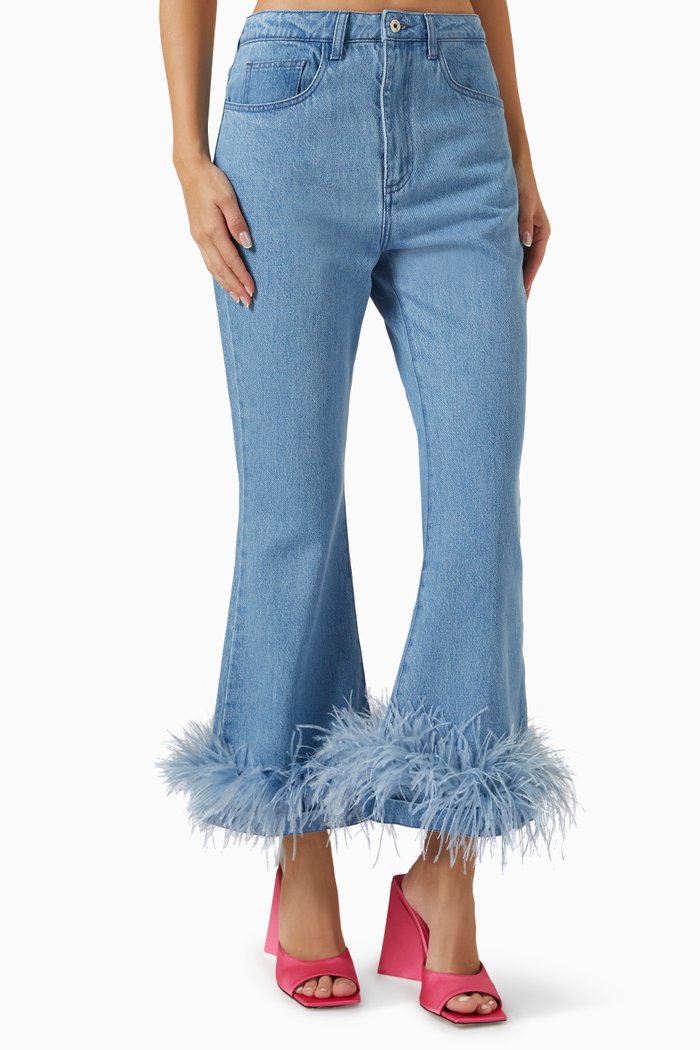 

Capri Feather-cuff Flared Jeans in Denim, Blue
