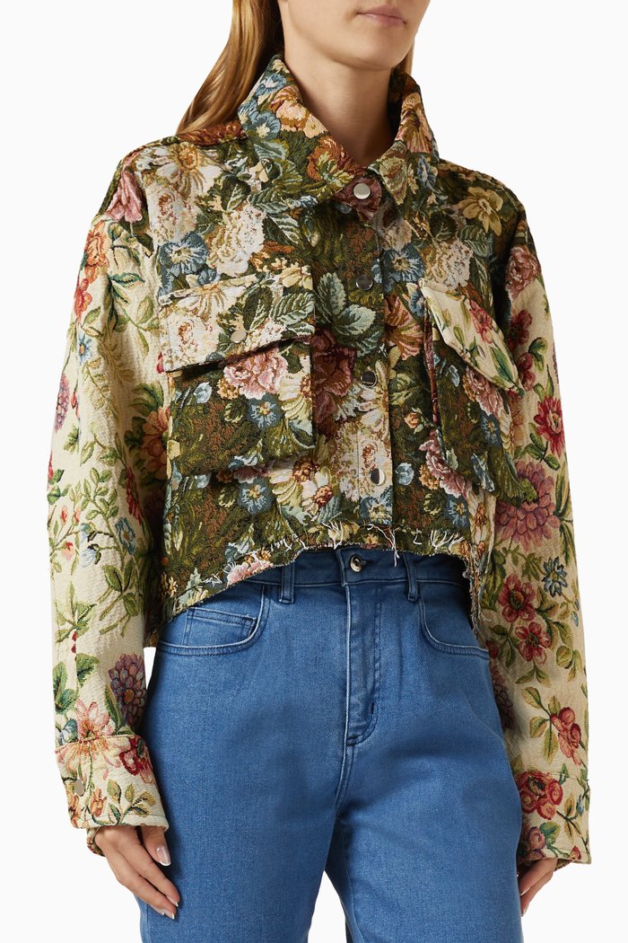 Patchwork Brocade Cropped Jacket, Multicolour