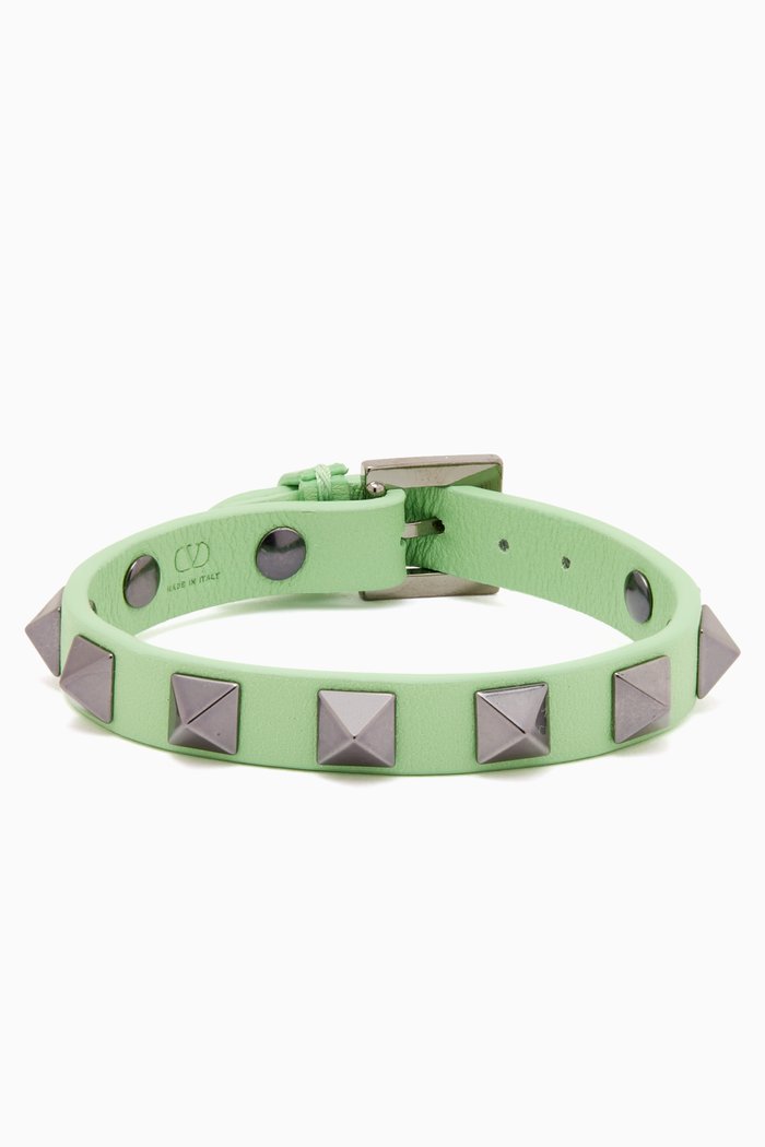 Valentino Garavani Rockstud Bracelet in Calfskin, Green