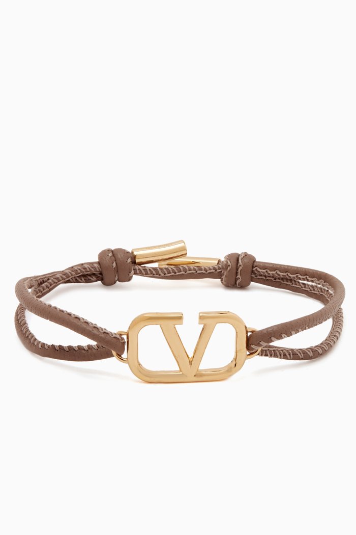 

Valentino Garavani VLOGO Signature Bracelet in Leather, Neutral