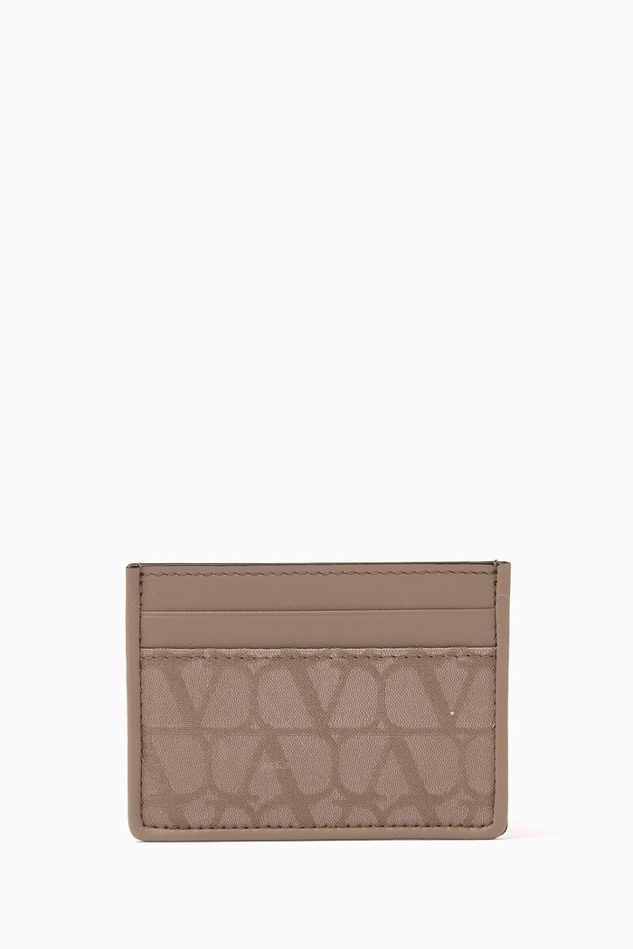 Valentino Garavani Card Holder in Toile Iconographe Technical Fabric, Neutral