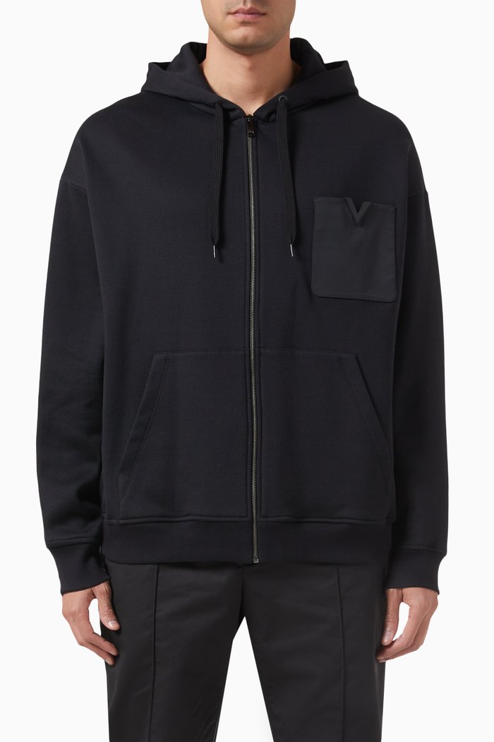 

Valentino Garavani VLogo Signature Zip-up Hoodie in Cotton, Black