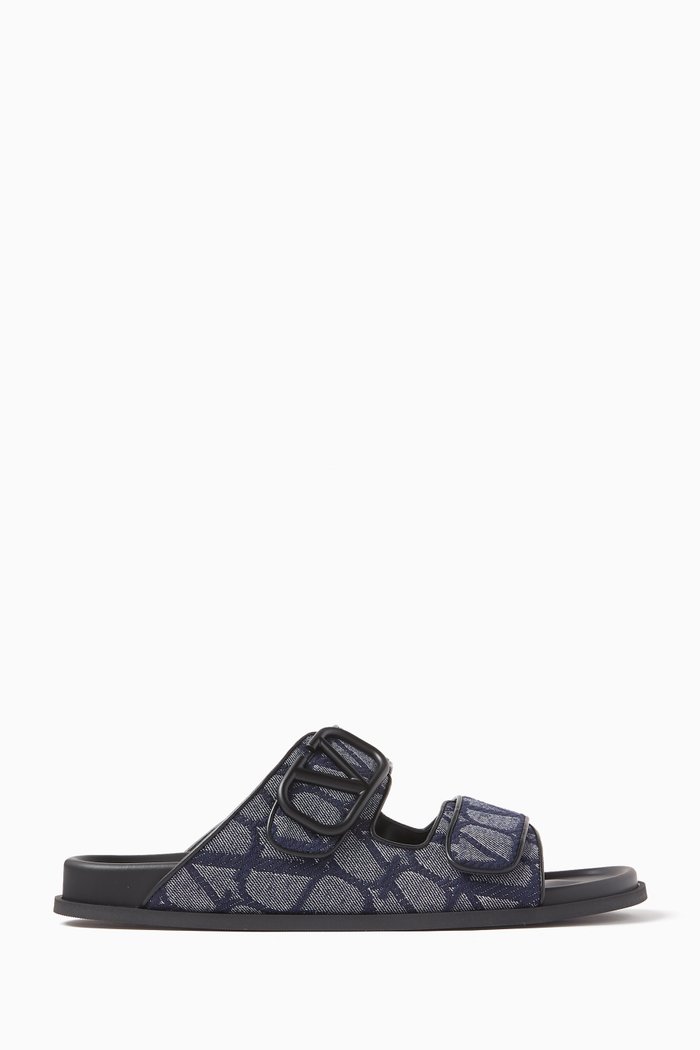 

Valentino Garavani VLOGO Sandals in Fabric and Leather, Multicolour