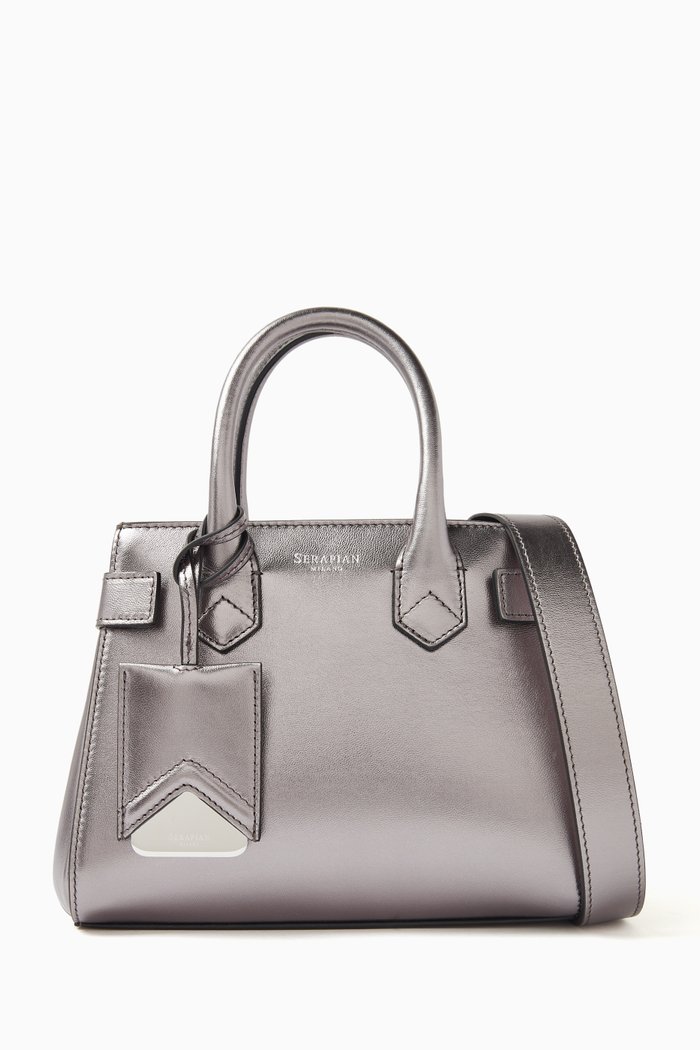 Mini Meliné Tote Bag in Seta Leather, Silver