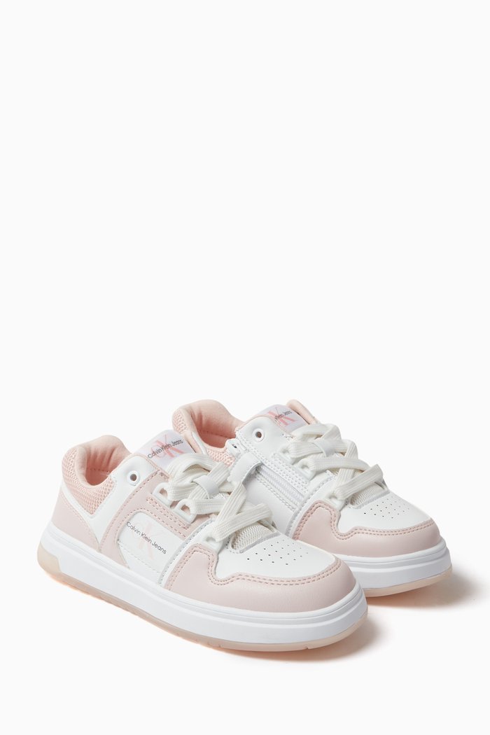 

Logo Lace-up Sneakers in Faux-leather, Pink
