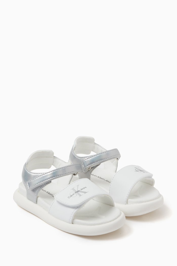 

Logo Velcro Sandals in Faux-leather, White