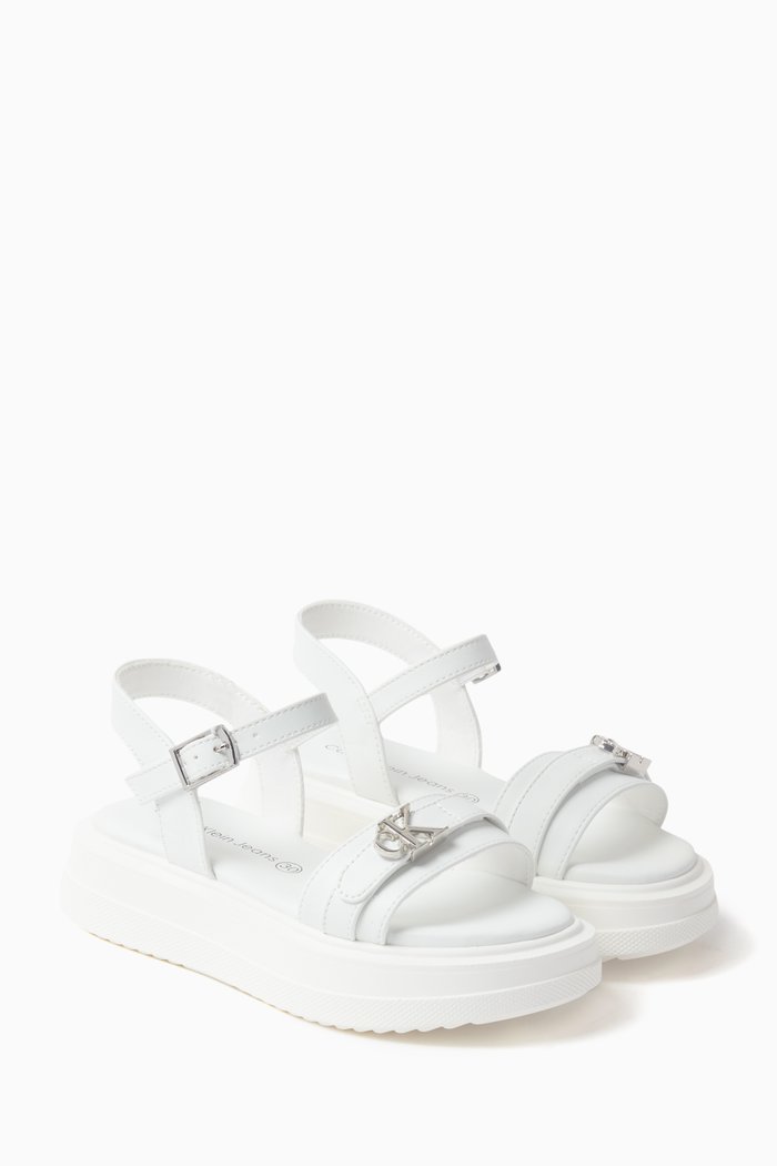 

Logo Platform Sandals in Faux-leather, White