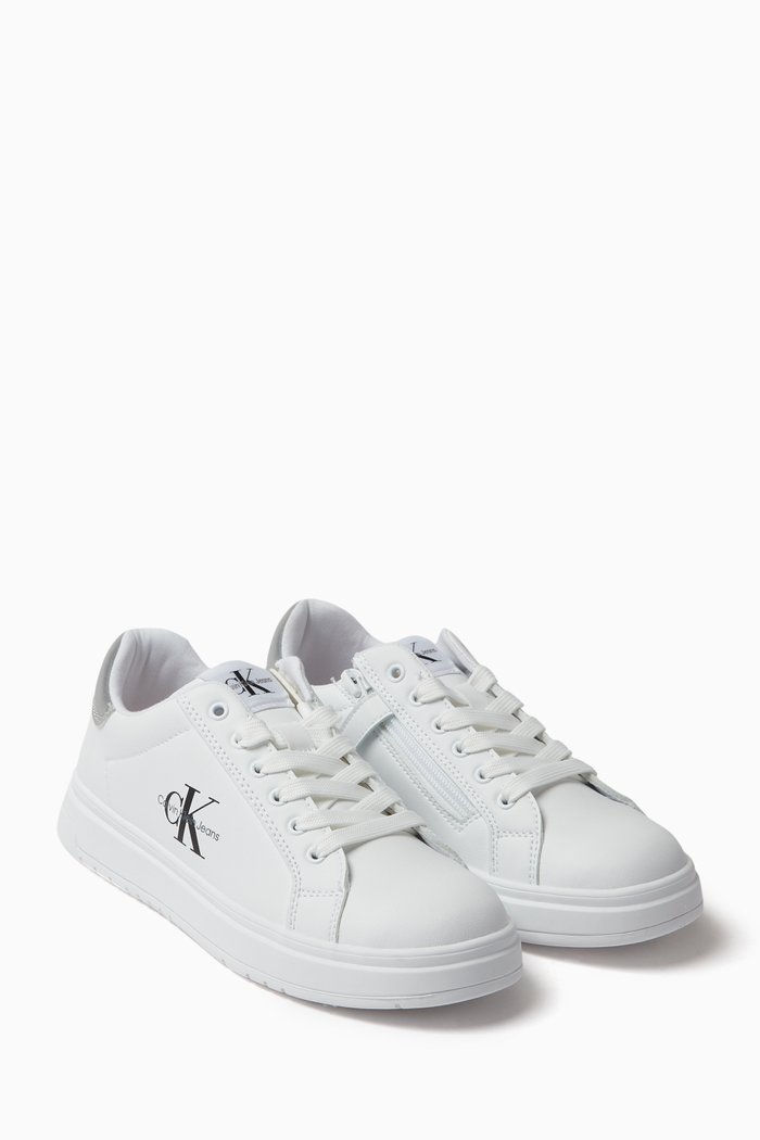 

Logo Lace-up Sneakers in Faux-leather, White