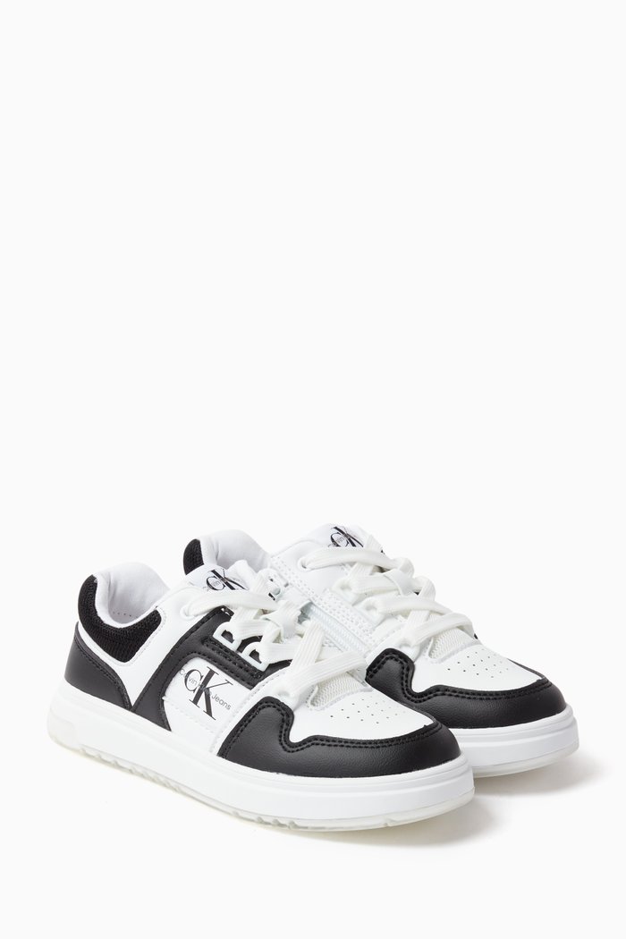 

Logo Lace-up Sneakers in Faux-leather, Black