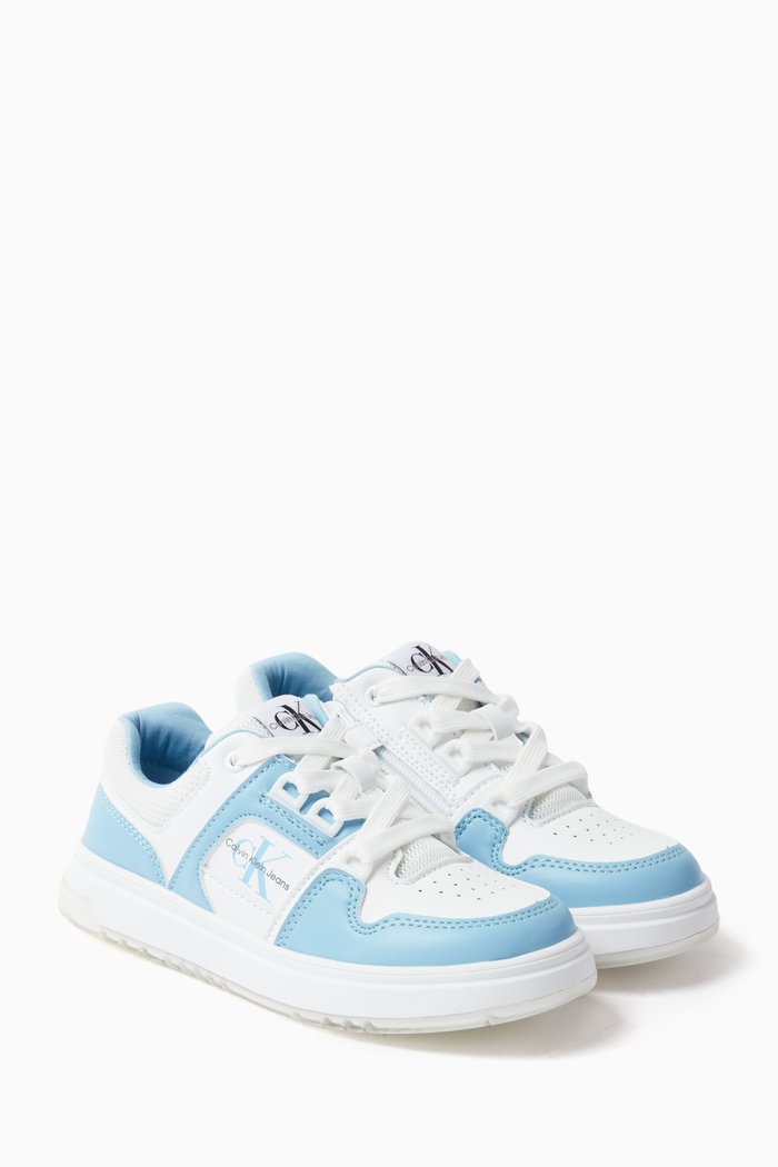 

Logo Lace-up Sneakers in Faux-leather, Blue