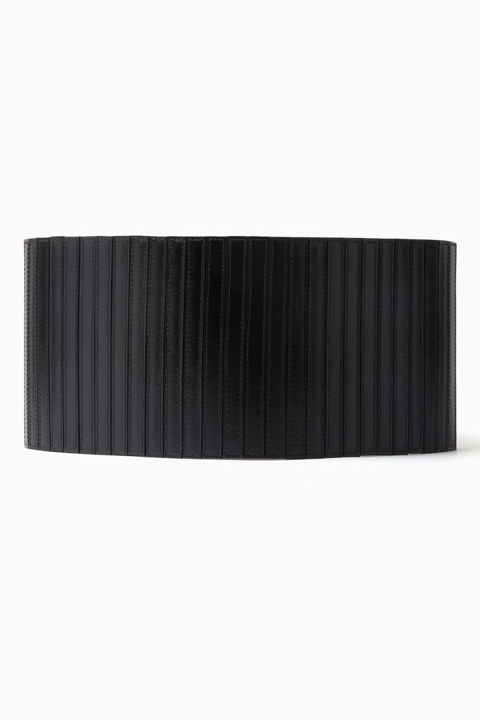 

Stripes Corset Belt in Leather & Stretch Fabric, Black