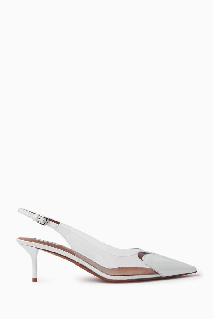 

Heart 55 Slingback Mules in Patent Leather, White