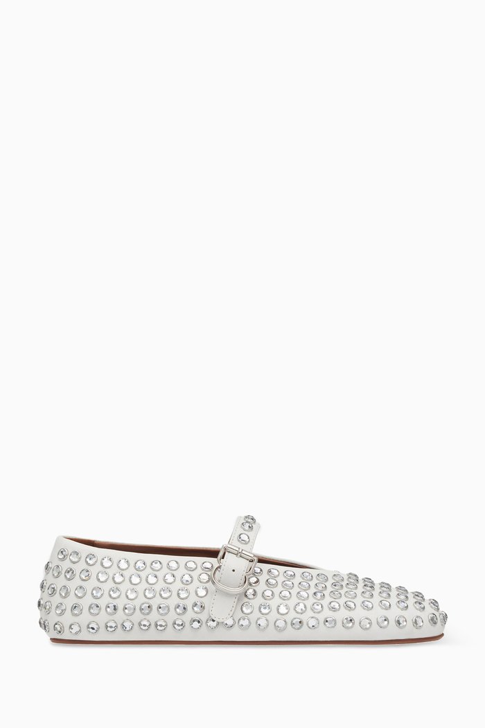 

Crystal-embellished Ballet Flats in Nappa Leather, White