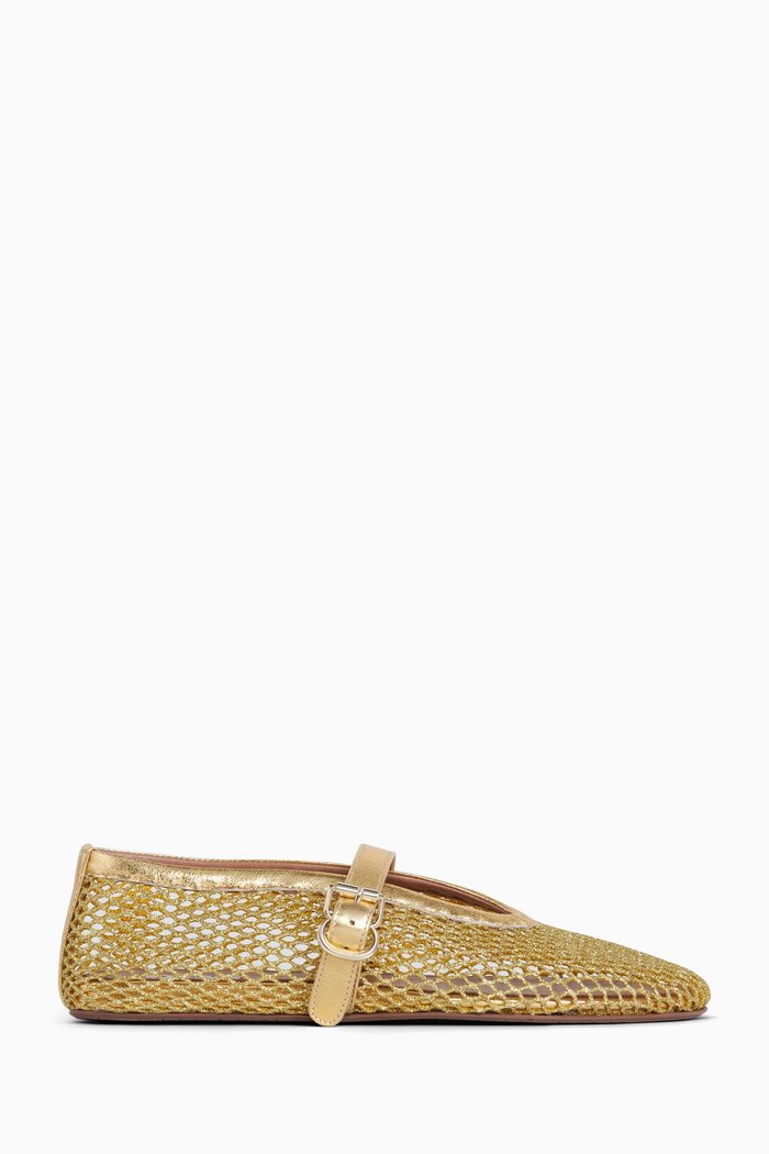 Ballet Flats in Fishnet Leather, Gold