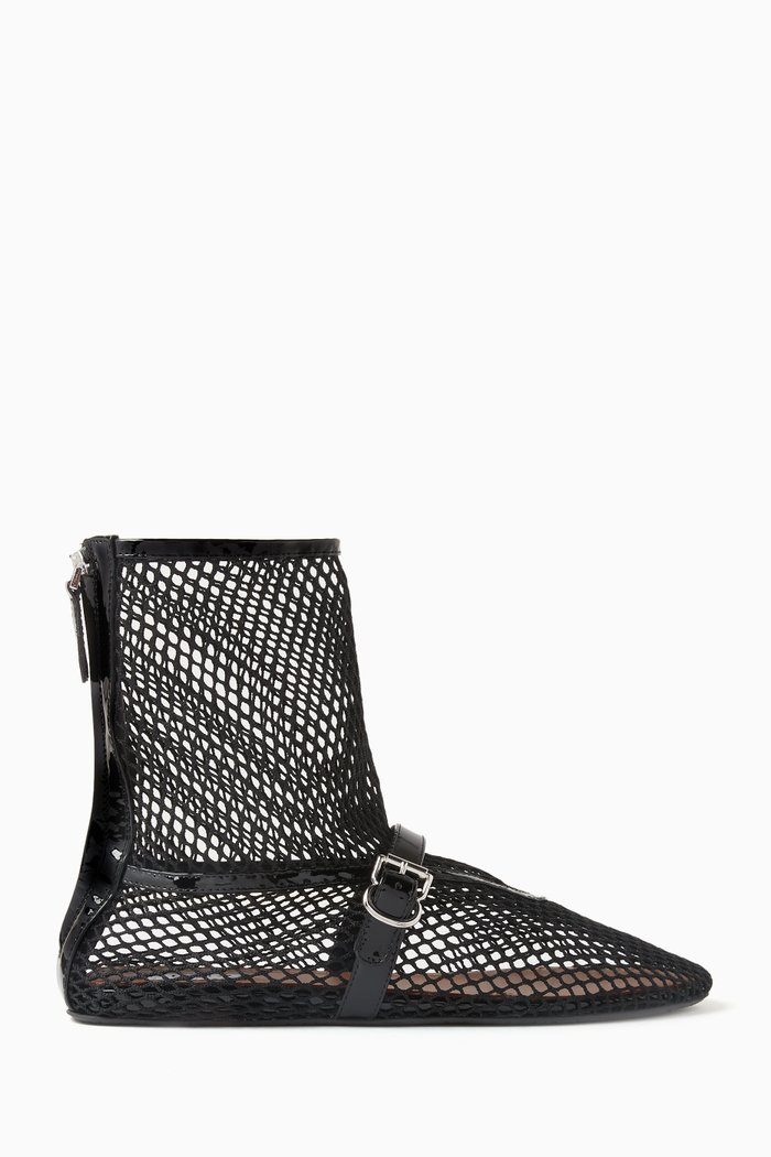 

High Fishnet Ballet Flats in Mesh & Patent Leather, Black