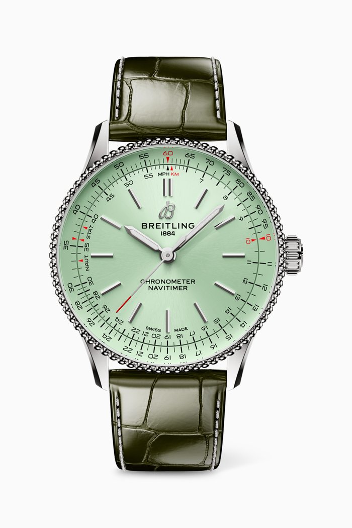 Navitimer Automatic Stainless Steel Watch, 36mm, Green