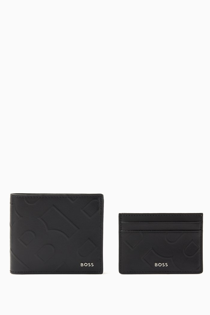 

Monogram-embossed Bi-fold Wallet & Card Case Gift Set, Black