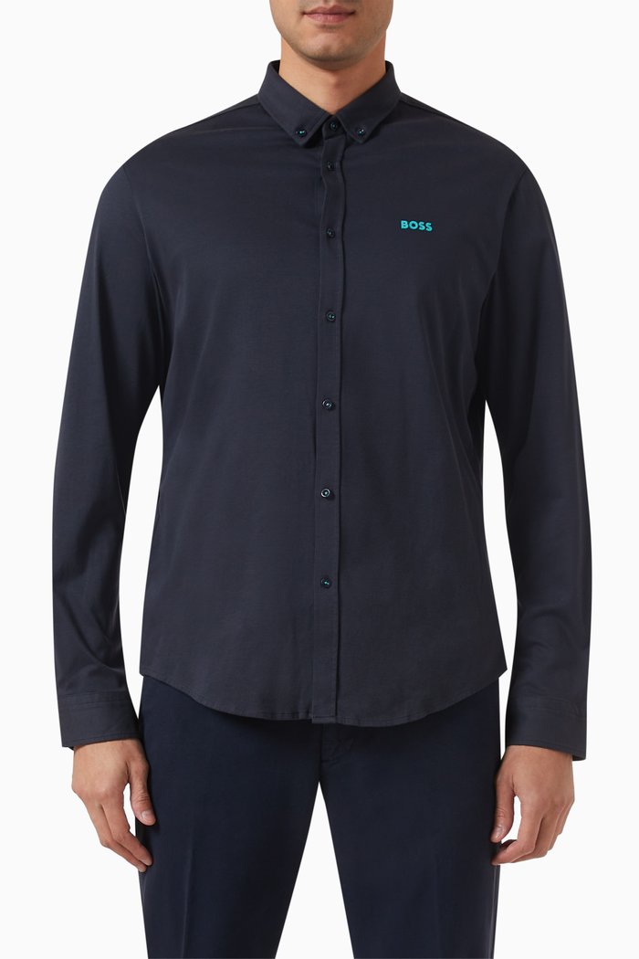 

Classic Shirt in Knit Cotton-pique, Blue