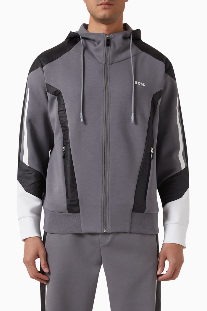 

Saggon Zip-up Hoodie in Cotton-blend, Grey