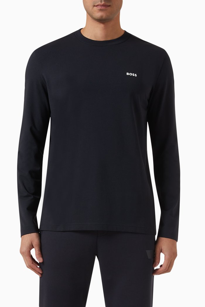 Contrast-logo T-shirt in Stretch-jersey, Blue