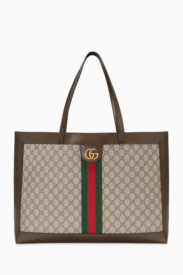 Medium Ophidia Tote Bag in GG Supreme Canvas, Brown