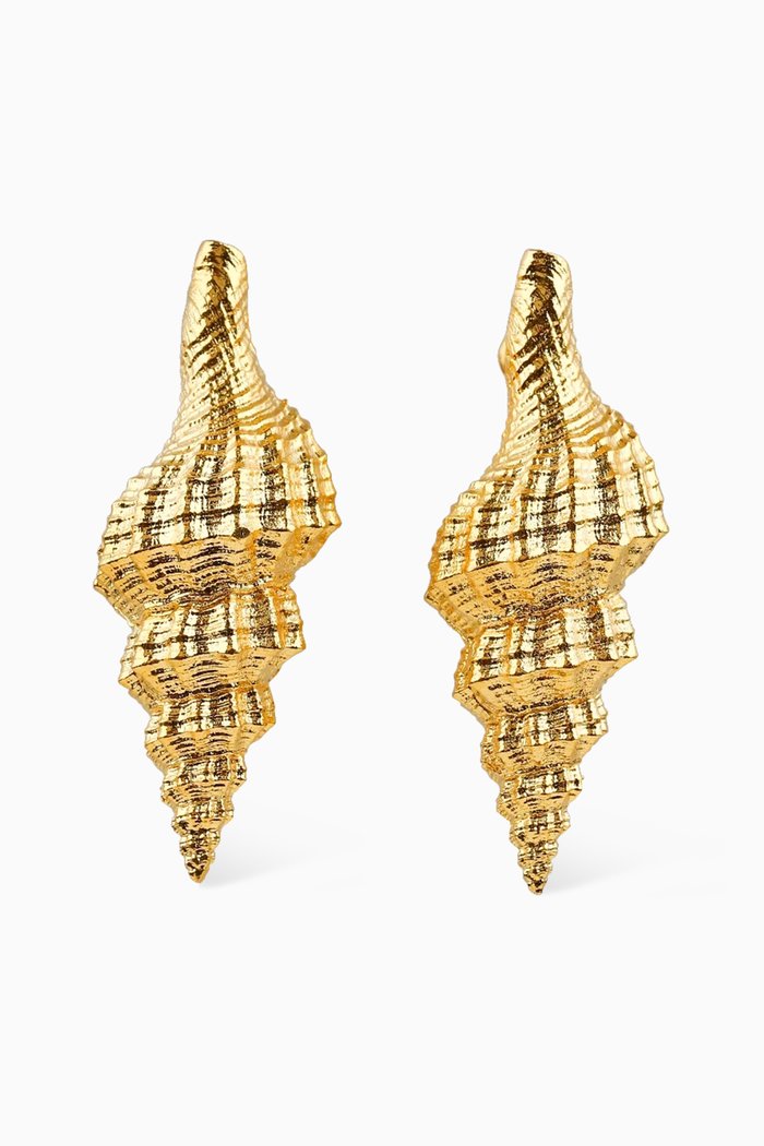 Thalassa Spiral Shell Earrings in 24kt Gold-plated Brass
