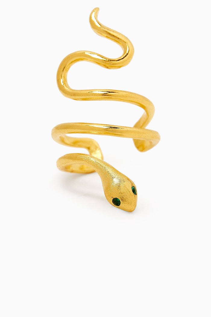 

Snake Crystal Open Ring in 24kt Gold-plated Brass