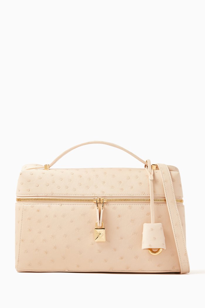 Extra L27 Saddle Bag in Ostrich Leather, Neutral
