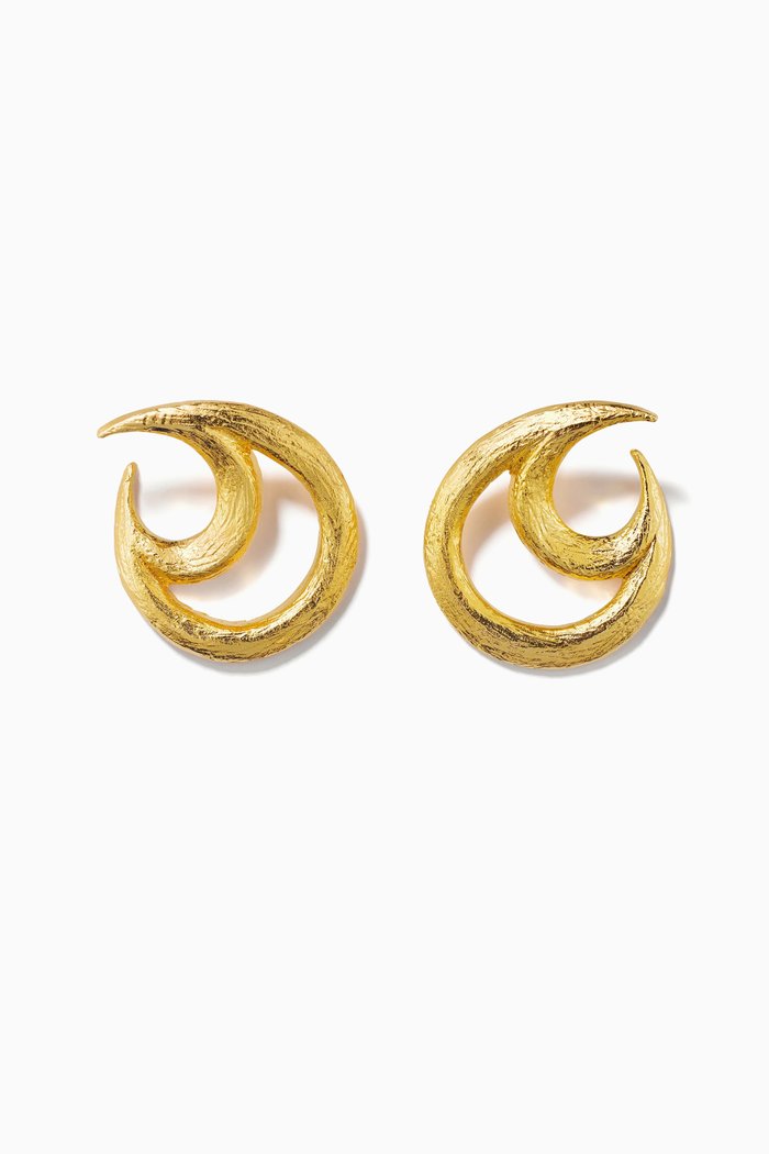 

Botanical Whisper Crescent Earrings in 24kt Gold-plated Brass