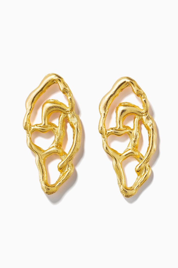 

Botanical Whisper Abstract Earrings in 24kt Gold-plated Brass