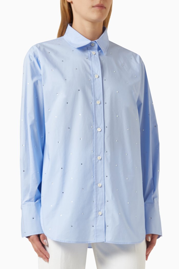 

Rhinestone Oversized Shirt in Cotton-chambray, Blue