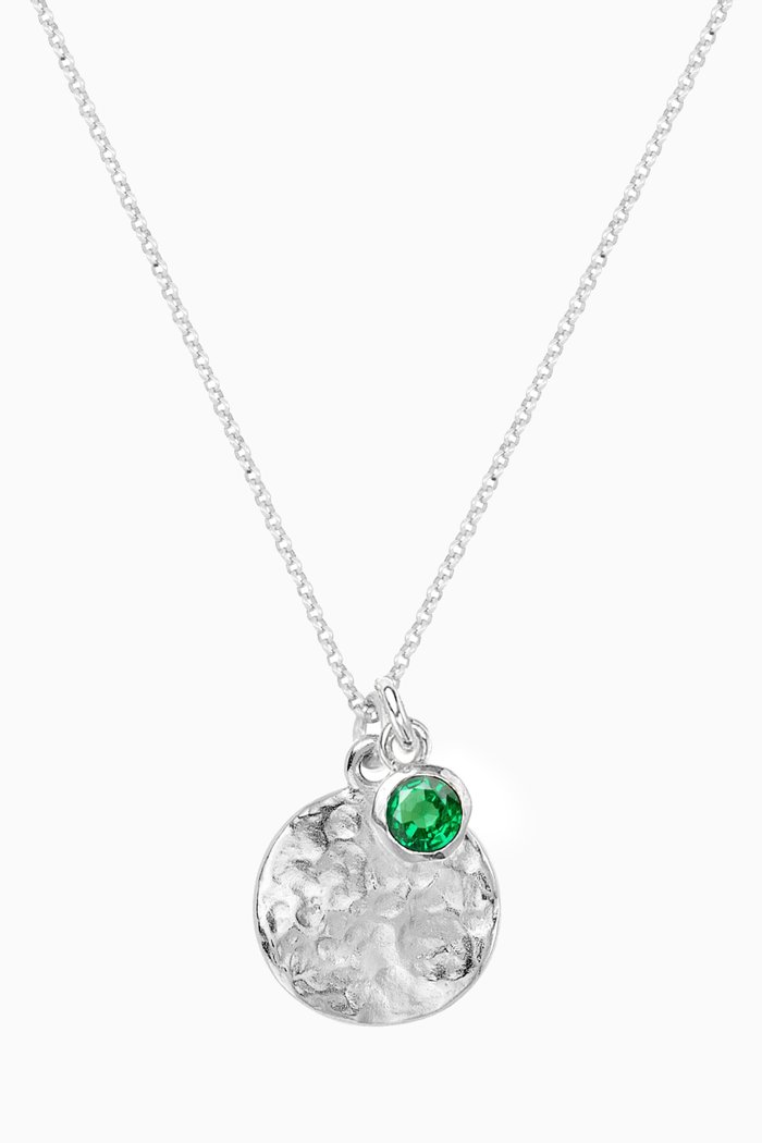 Disc & Green Garnet Array Pendant Necklace in Sterling Silver