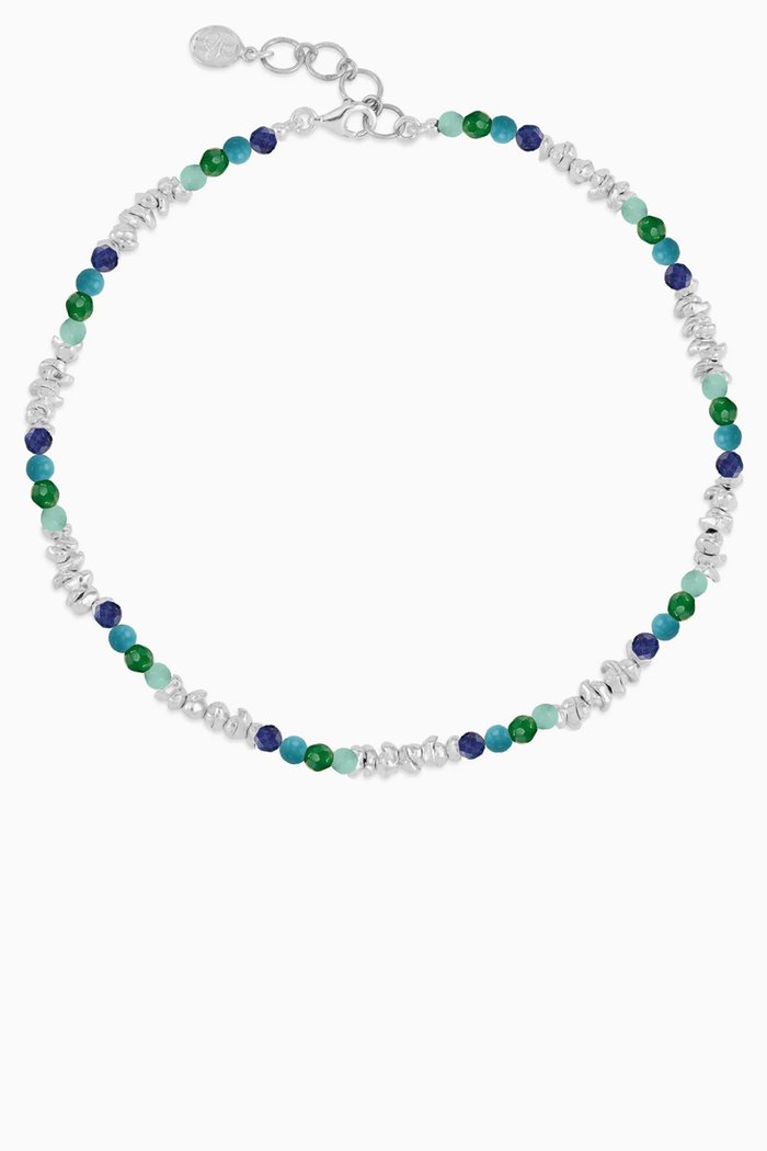 

Gemstones Jagged Nugget Anklet in Sterling SIlver, Green