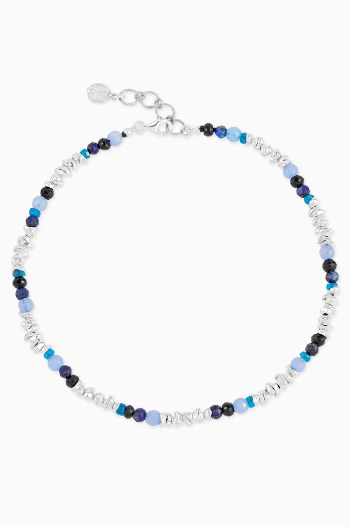 Gemstones Jagged Nugget Anklet in Sterling SIlver, Blue