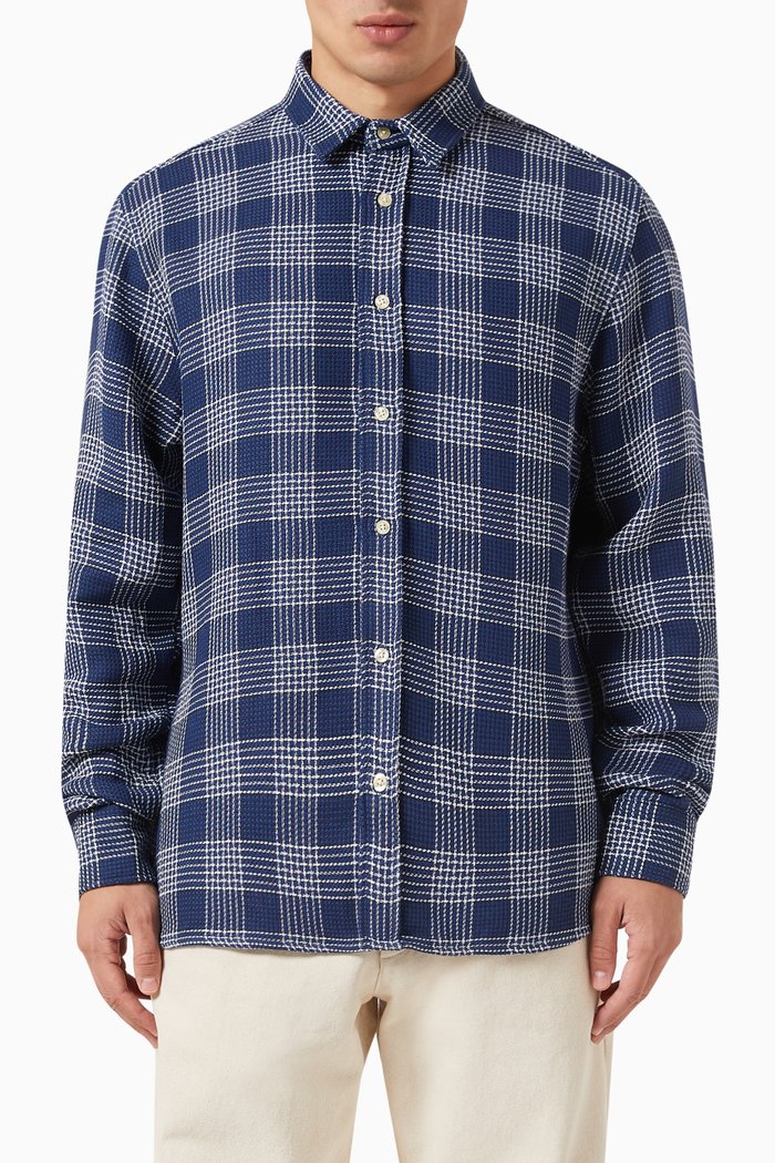 Arctic Check Shirt in Cotton, Blue