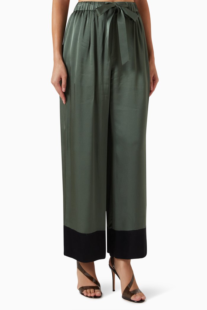 

Belted Wide-leg Pants in Viscose, Green