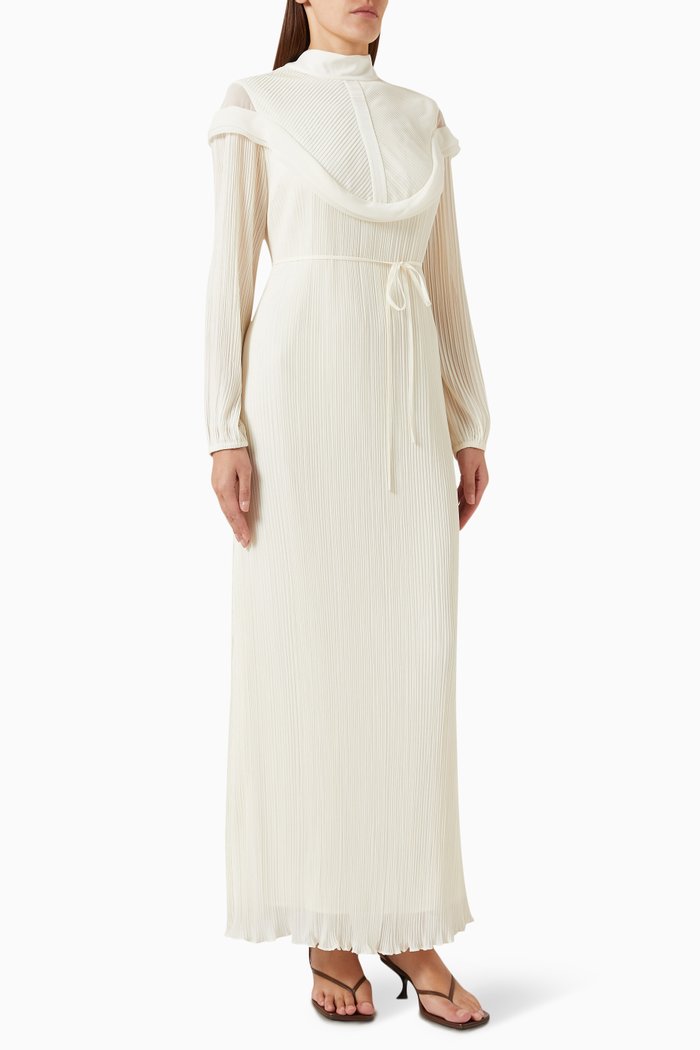 

Scarf Pleated Maxi Dress in Viscose, Neutral