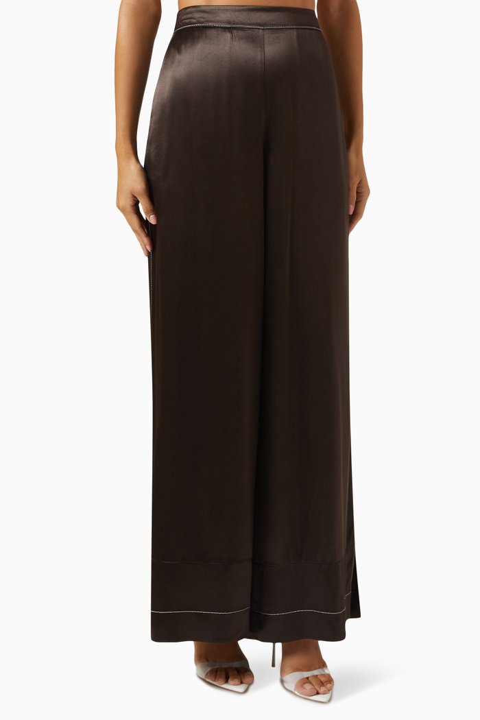 

Wide-leg Trousers in Satin, Brown