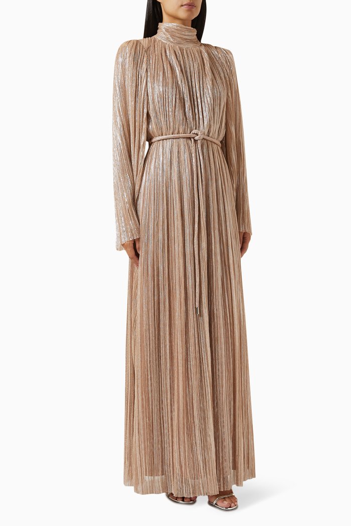 

Corded Belt Pleated Maxi Dress, Gold