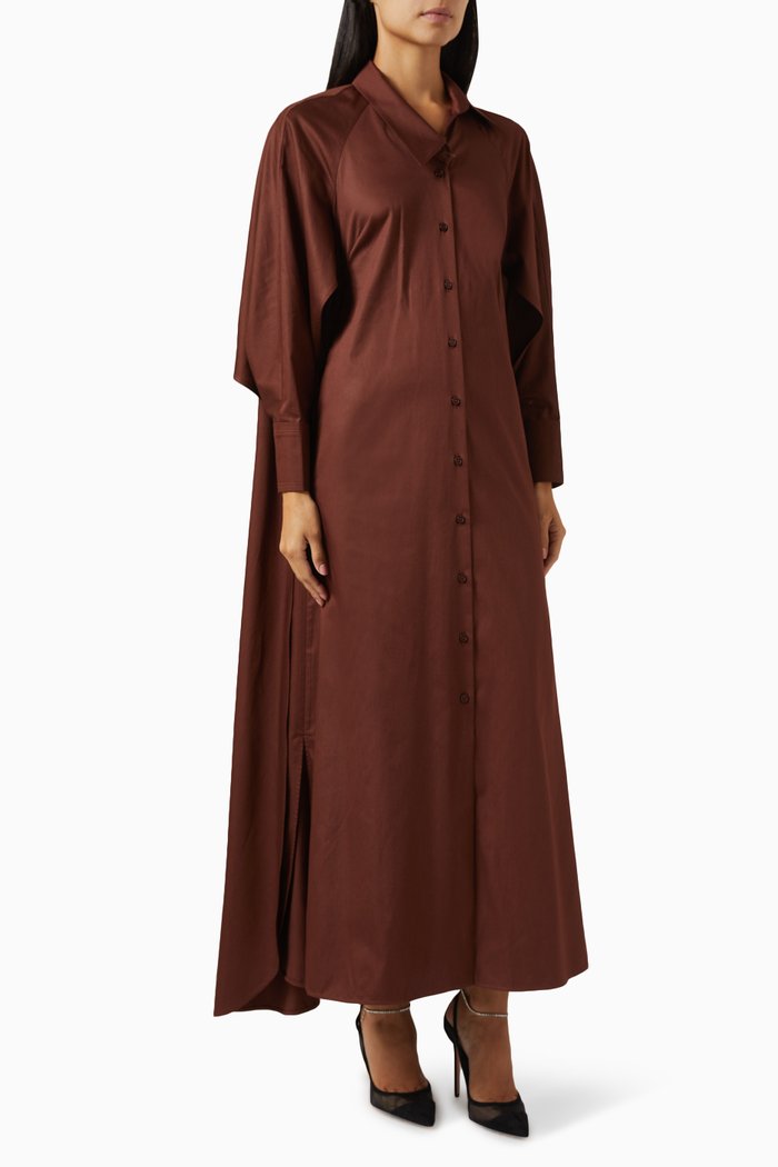 

Cape Shirt Maxi Dress in Cotton, Brown