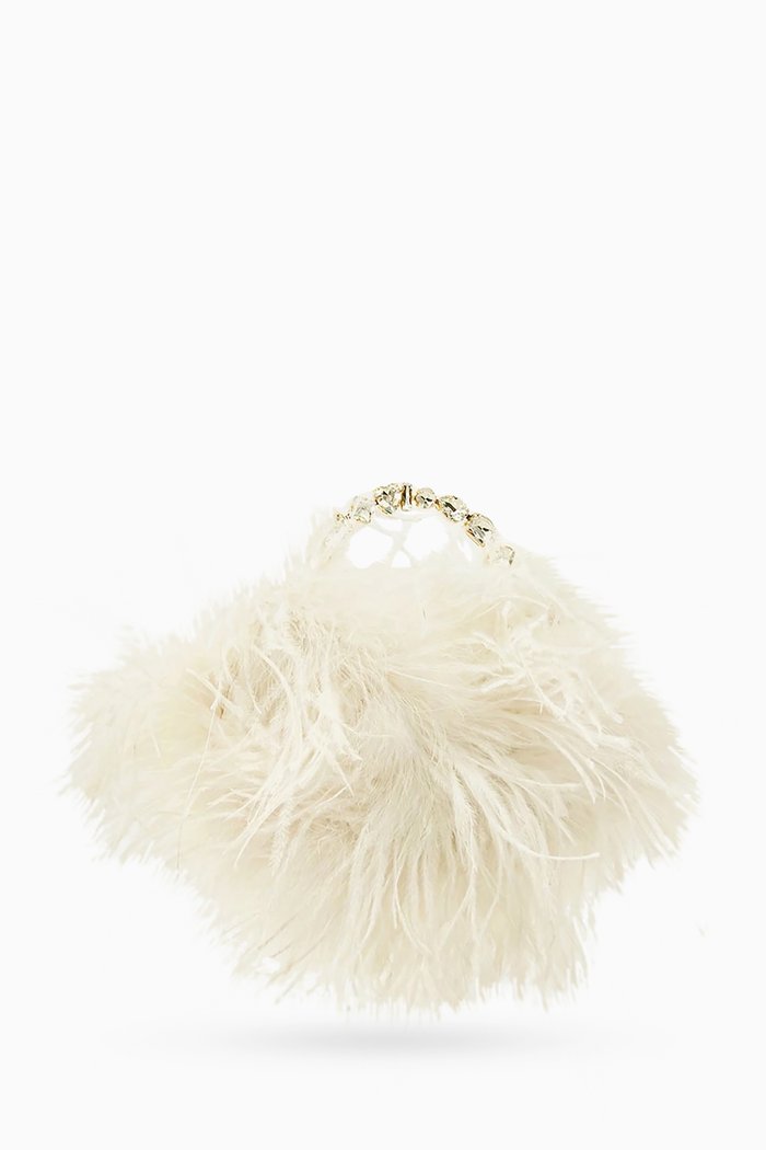 

Small Taliya Feather Clutch in Satin, White