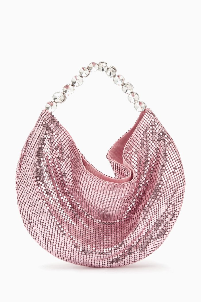 

Crystal Hobo Bag in Satin, Pink