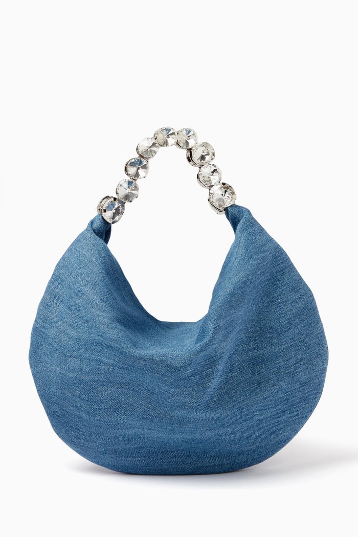 Crystal Hobo Bag in Denim, Blue