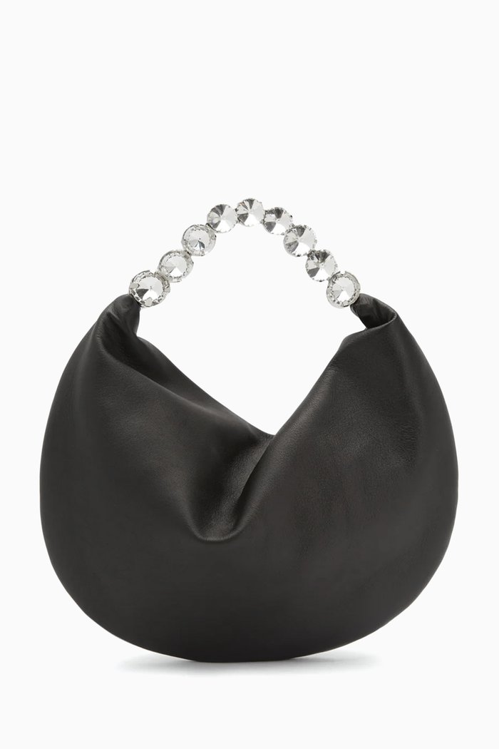 

Crystal-embellished Hobo Bag in Leather, Black