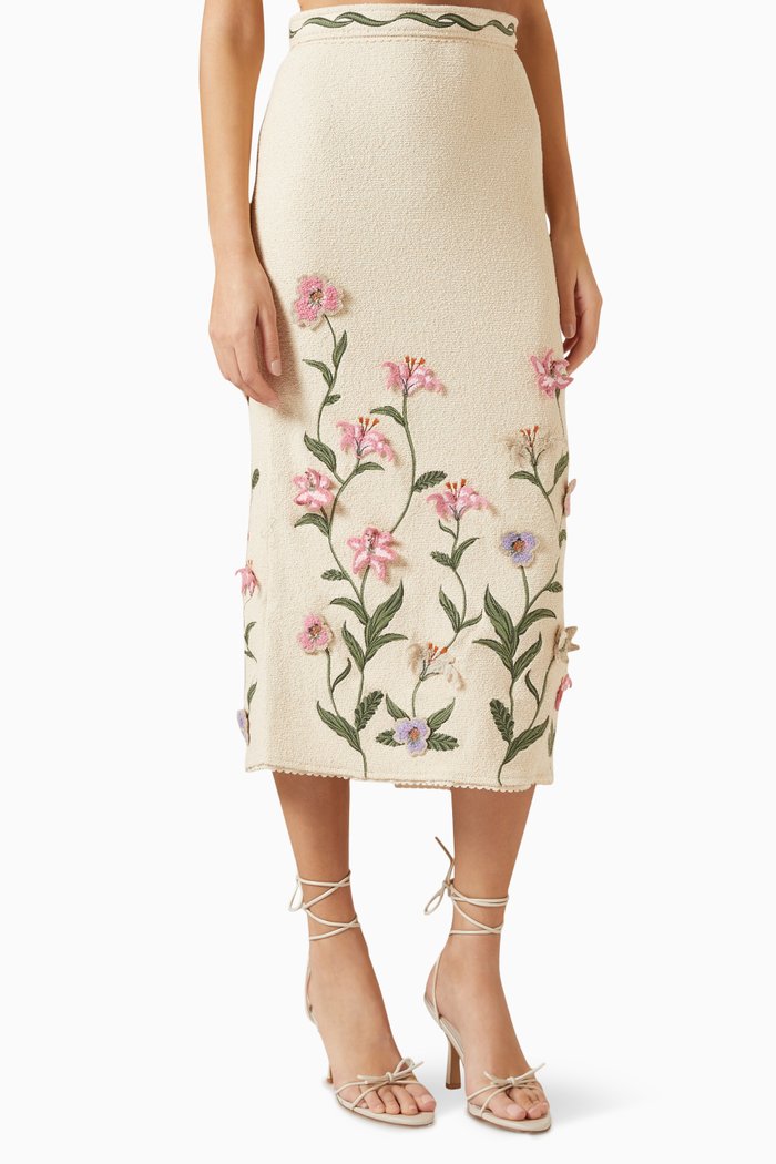 

Chlorella Pacifico Embroidered Maxi Skirt in Cotton-blend, Multicolour